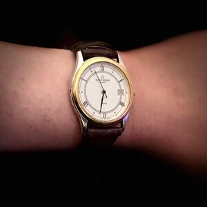 RARE Vintage Michel Herbalin 18k gold plated Swiss movement wristwatch (unisex)